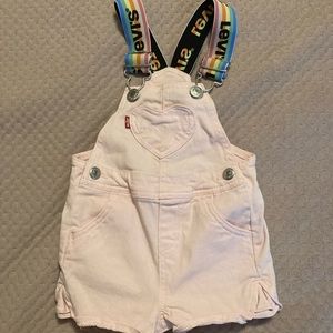 Baby girl Levi’s shortfalls with elastic stripe straps. Size 9mo.
